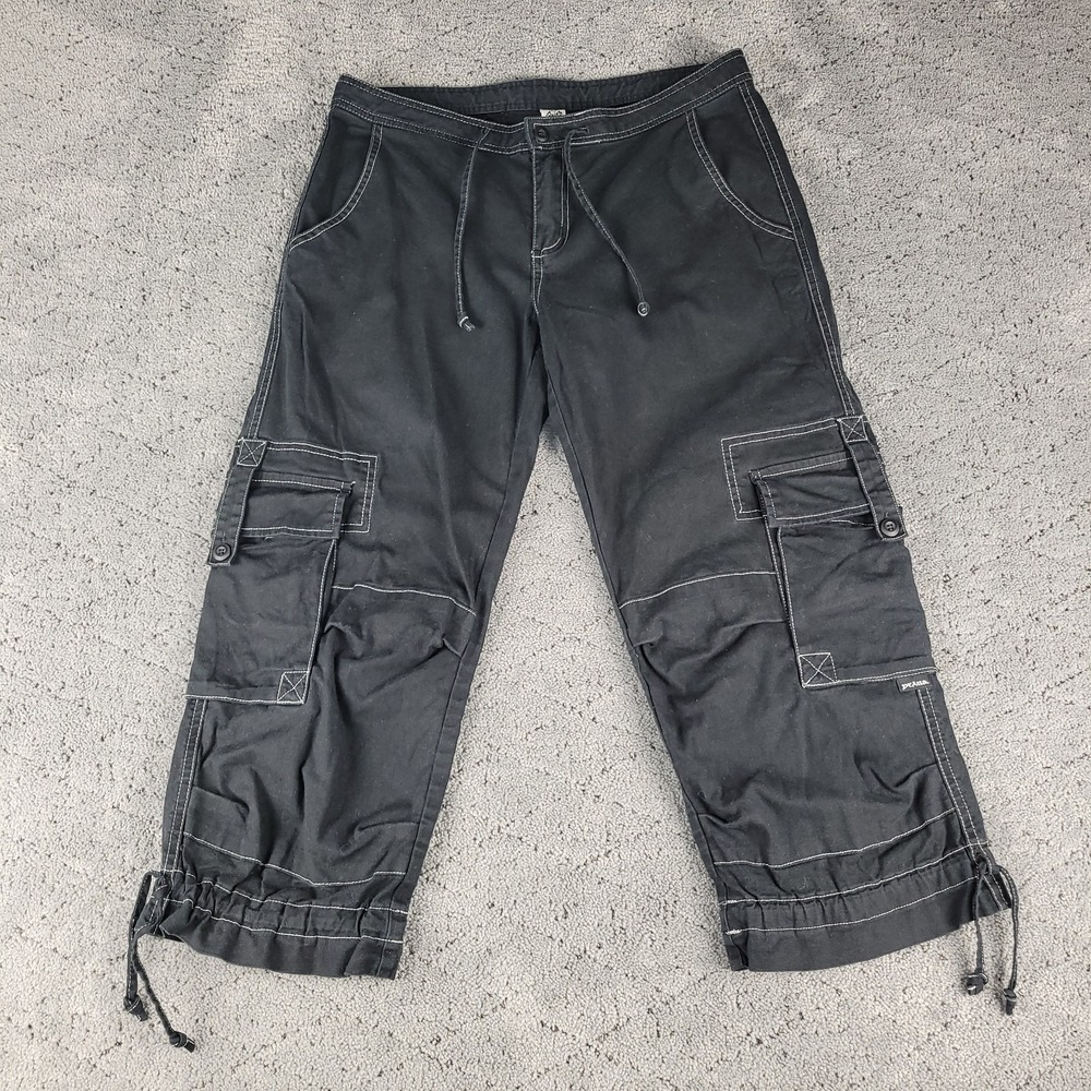 Prana Pants Womens 6 Black Cargo Capri Drawstring Streetwear Grunge Skater